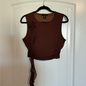 House of Harlow Brown Mesh Rosette Sleeveless Top size medium